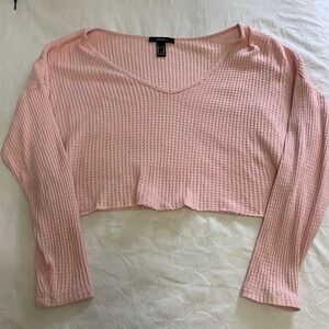 Forever 21 Pink and White Ribbed Crop Sweater